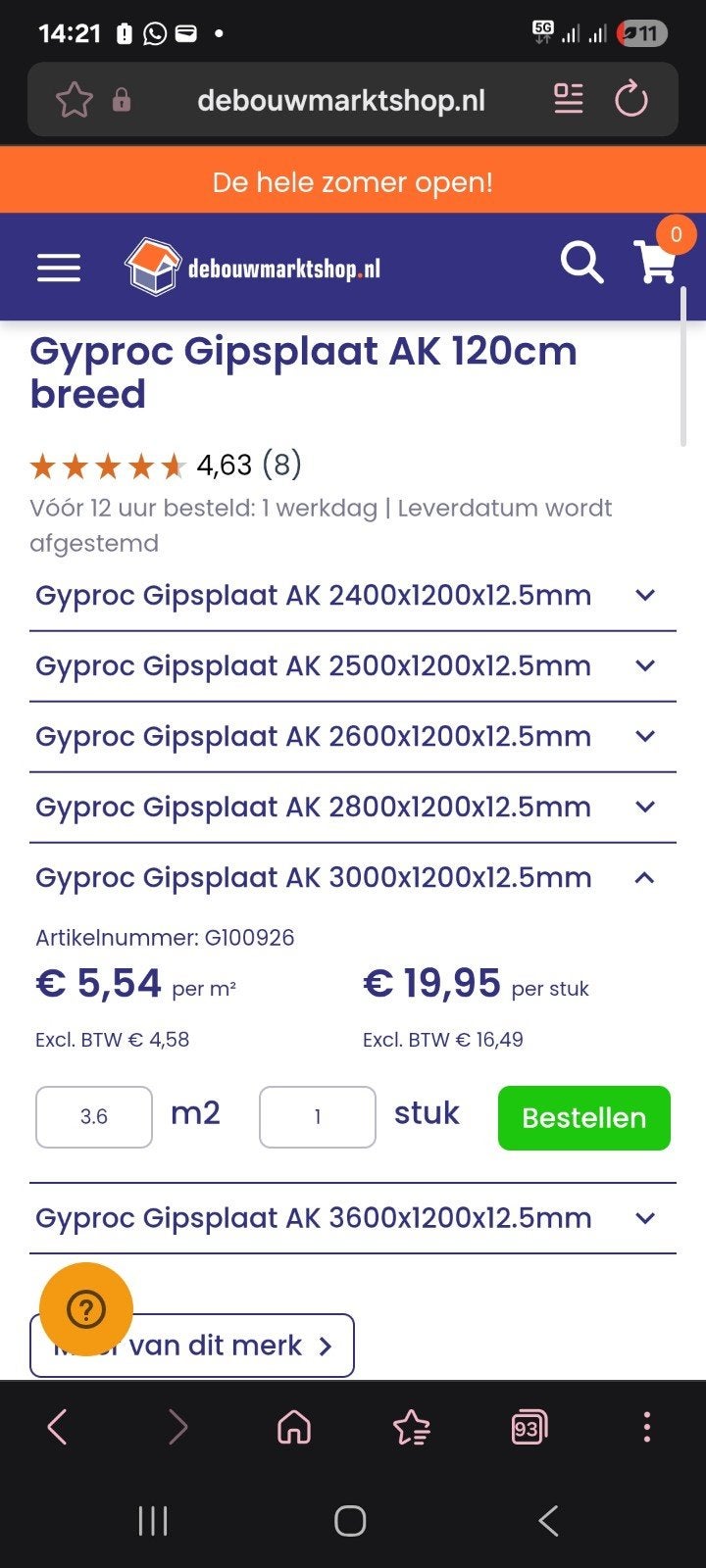 Gipsplaten 120 cm x 300 cm Gyproc, Ophalen of Verzenden