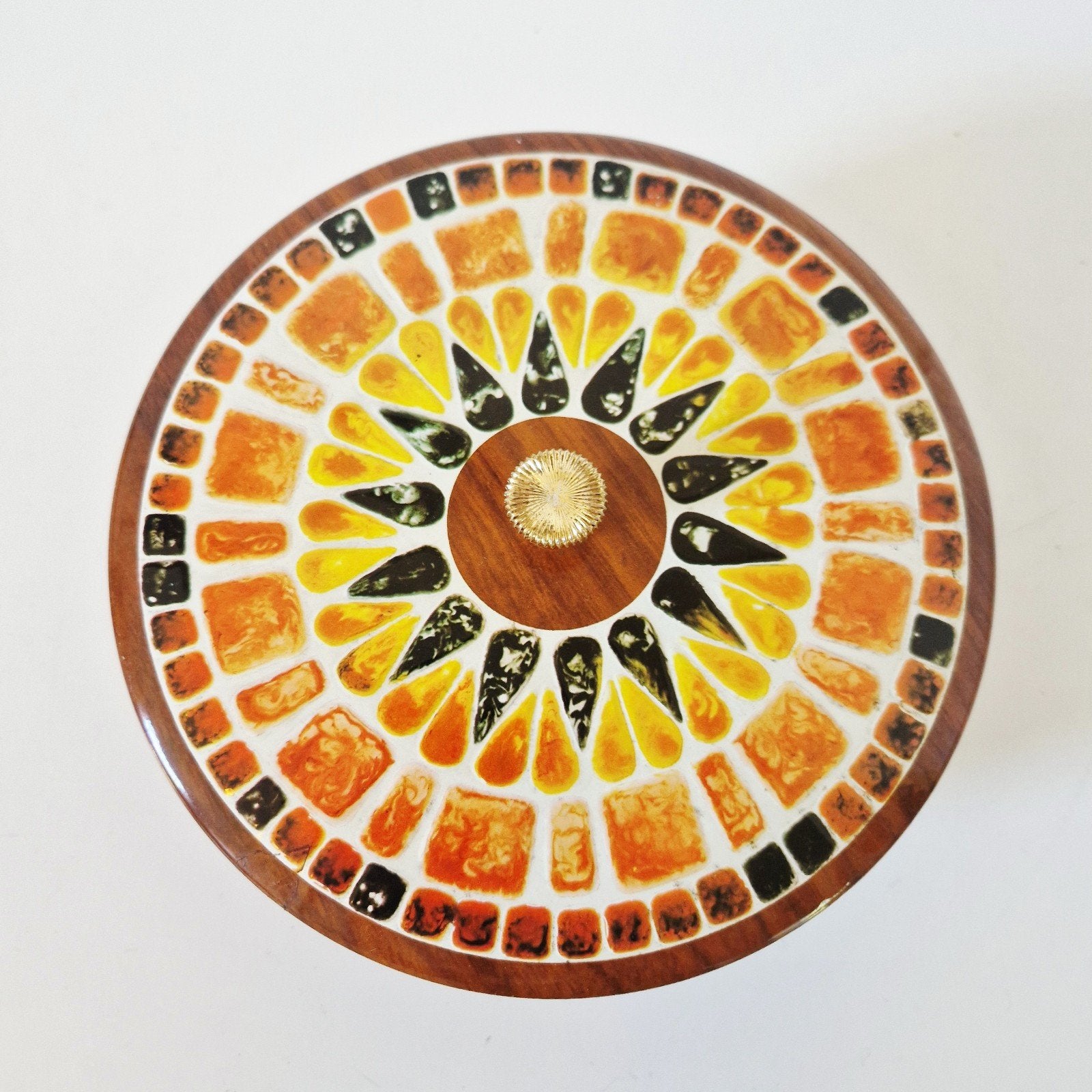 Vintage mozaïek blik koektrommel  Oranje/Geel, Ophalen of Verzenden, Huis en Inrichting