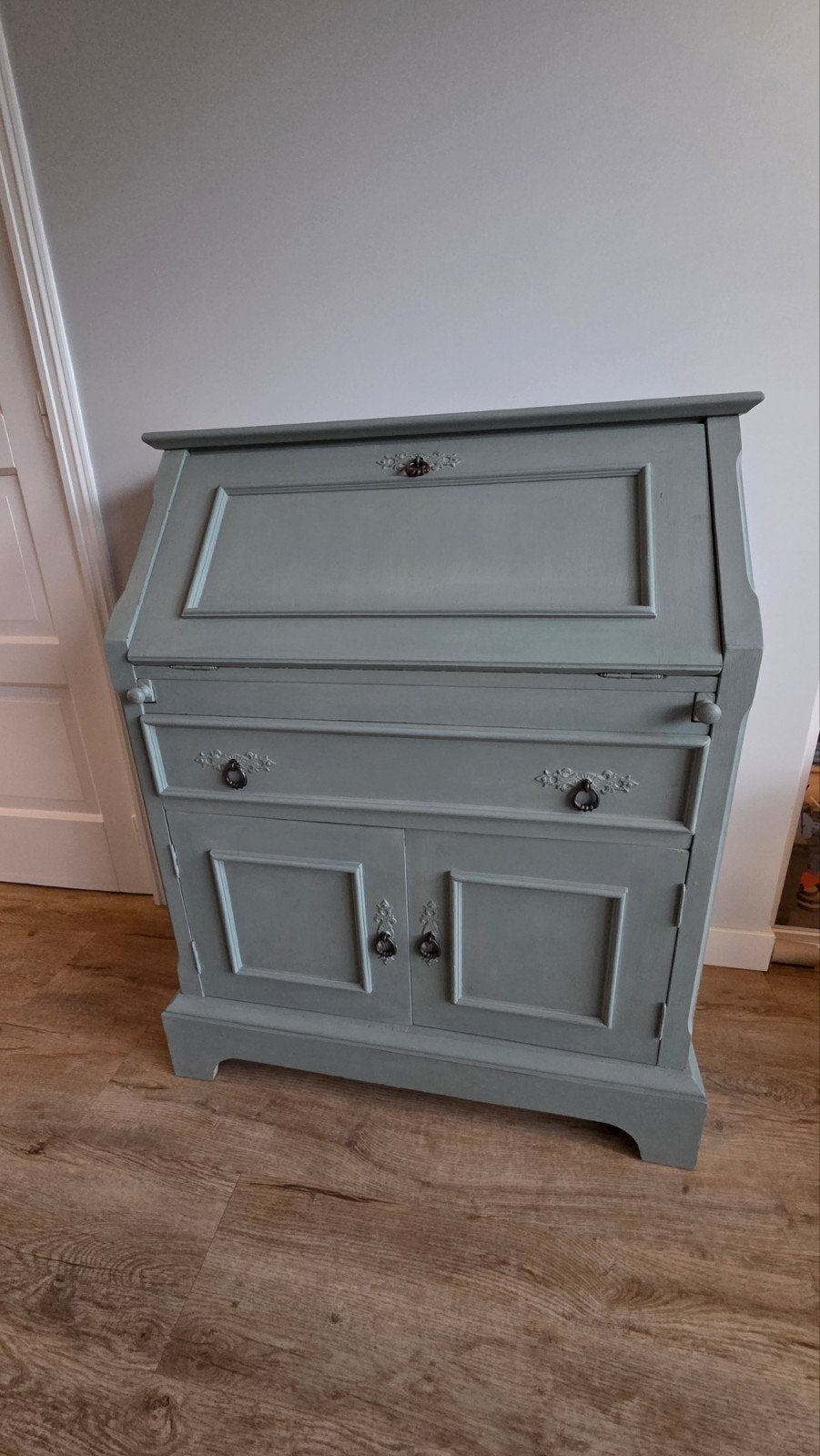 Vintage secretaire/bureau - Grijsgroen, Antiek en Kunst, Ophalen