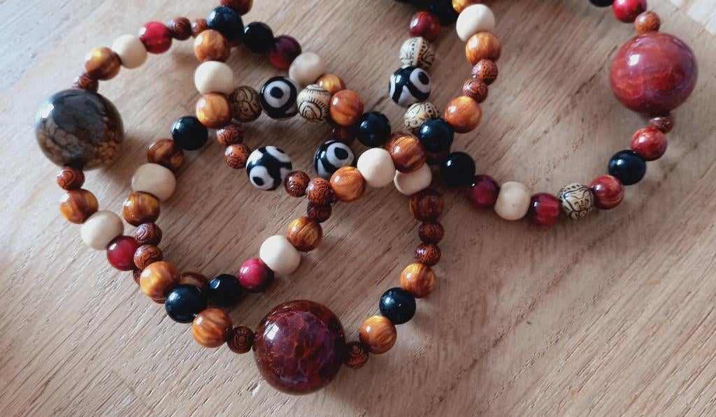DD37 Armband bruin/rode agaat met tibet eye en synthetisch, Overige materialen, Met bedels of kralen, Verzenden, Nieuw
