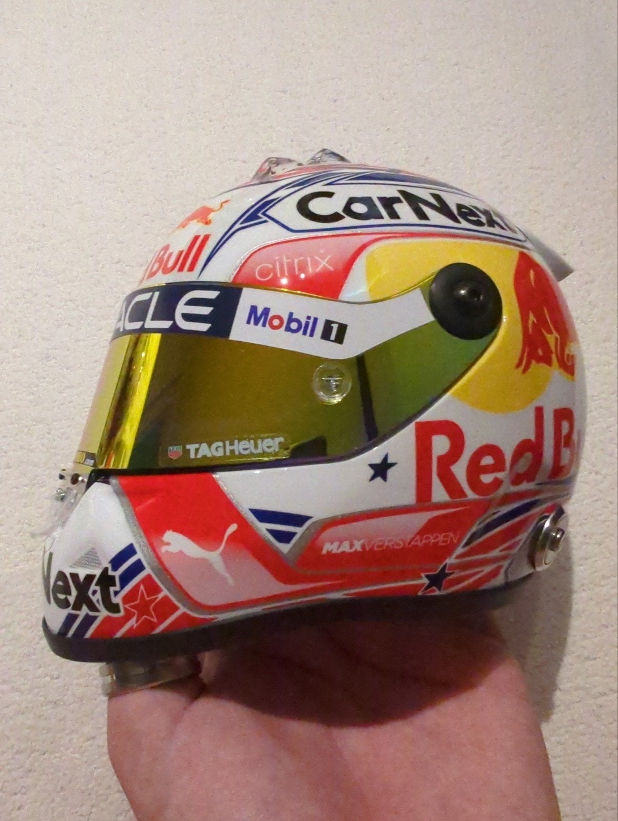 Max Verstappen helm schaalmodel 1:2 US GP 2022, Ophalen of Verzenden, Nieuw, Formule 1