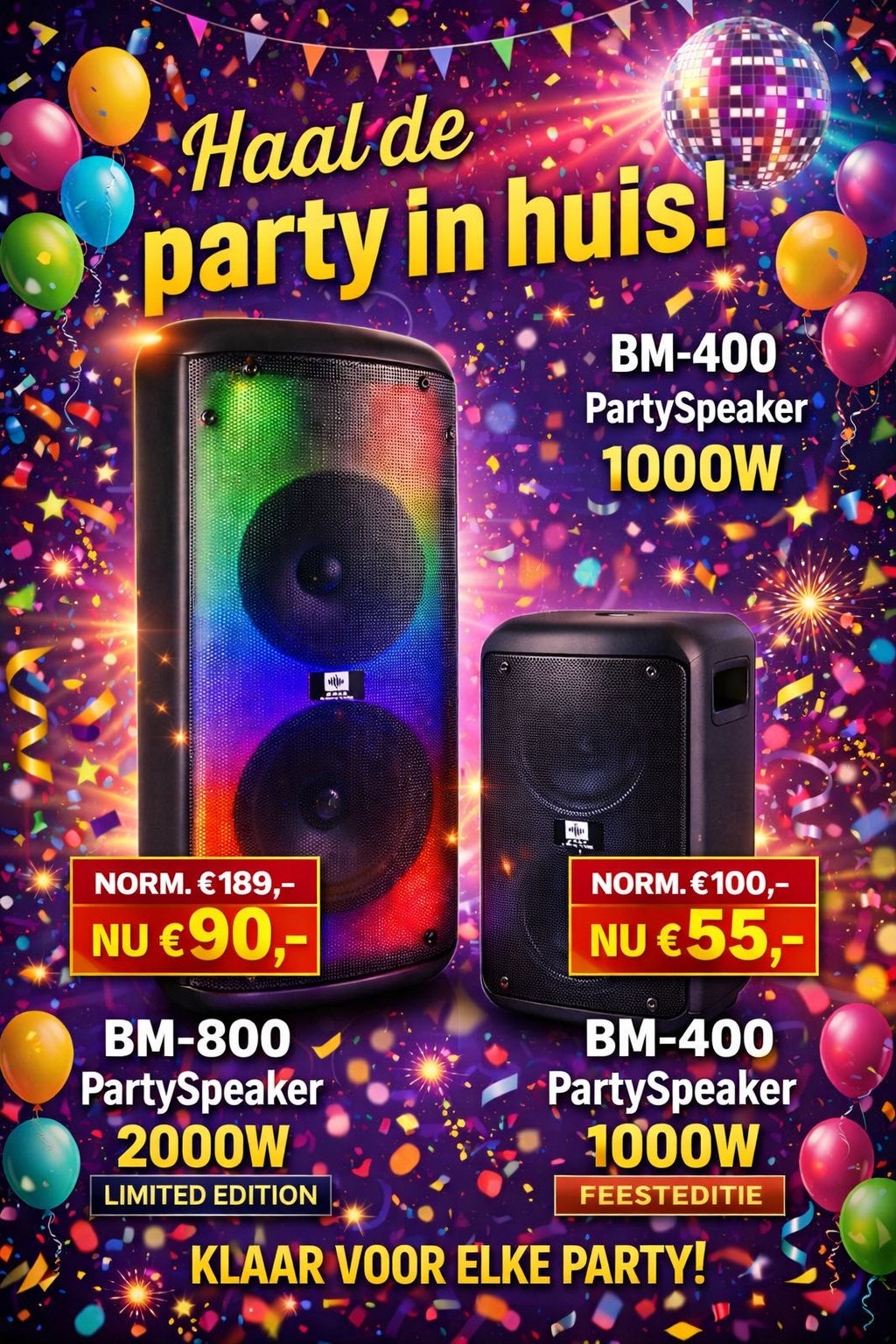 BM-400 PartySpeaker 1000W - Feesteditie. Nieuw in doos!, Lichteffecten, Party speaker, Nieuw, Ophalen of Verzenden