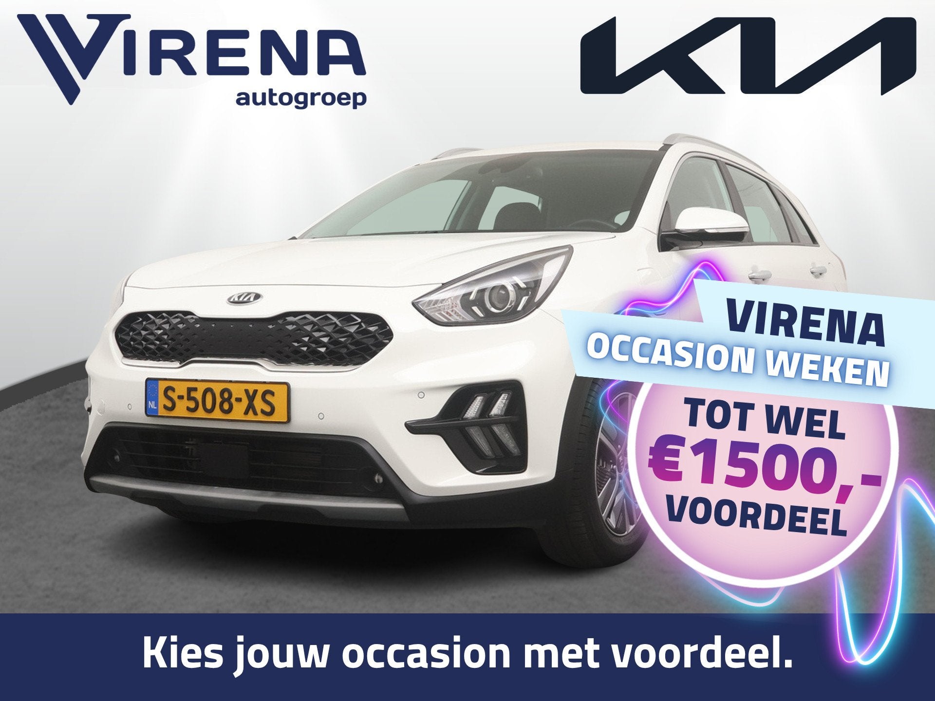 Kia Niro 1.6 GDi PHEV DynamicLine - Navigatie - Trekhaak - C, Gebruikt, Leder en Stof, Wit, Plug-in hybride