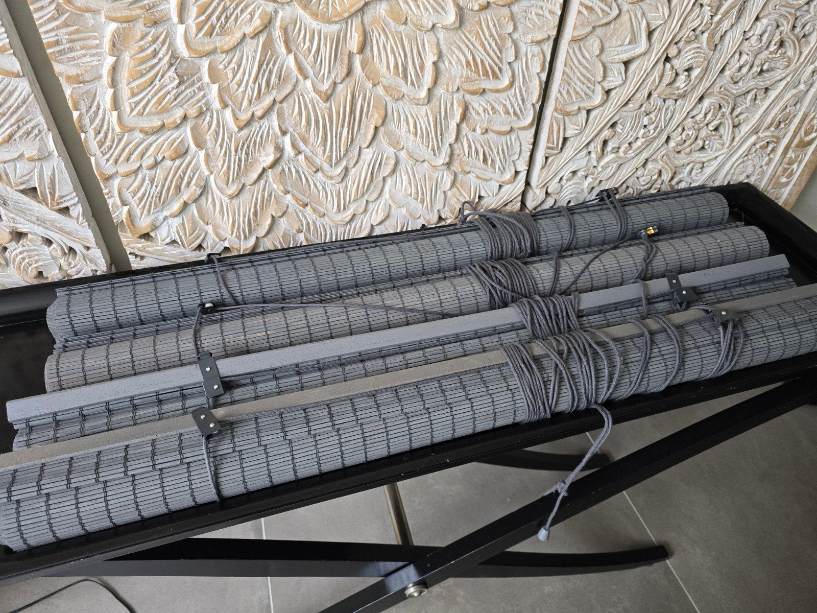 4 x bamboe rolgordijn antraciet grijs 1.00 breed en 150 hoog, Ophalen, Grijs, 150 tot 200 cm