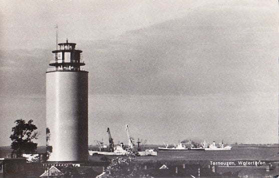 405 Terneuzen Watertoren met Scheepvaart, Ophalen of Verzenden, 1940 tot 1960, Ongelopen, Zeeland