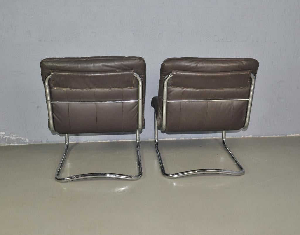 Vintage buisframe stoelen, Ophalen, Twee, Bruin, Leer