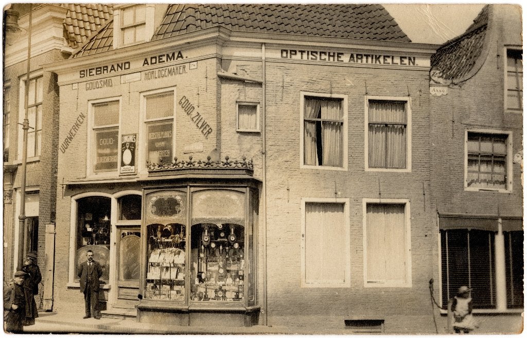 Oude Foto Fotokaart Horlogemaker S. Adema Pand Franeker, Foto, Ophalen of Verzenden, Zo goed als nieuw, Gebouw