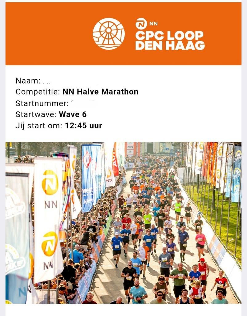 Startnumer voor CPC Den haag., Eén persoon