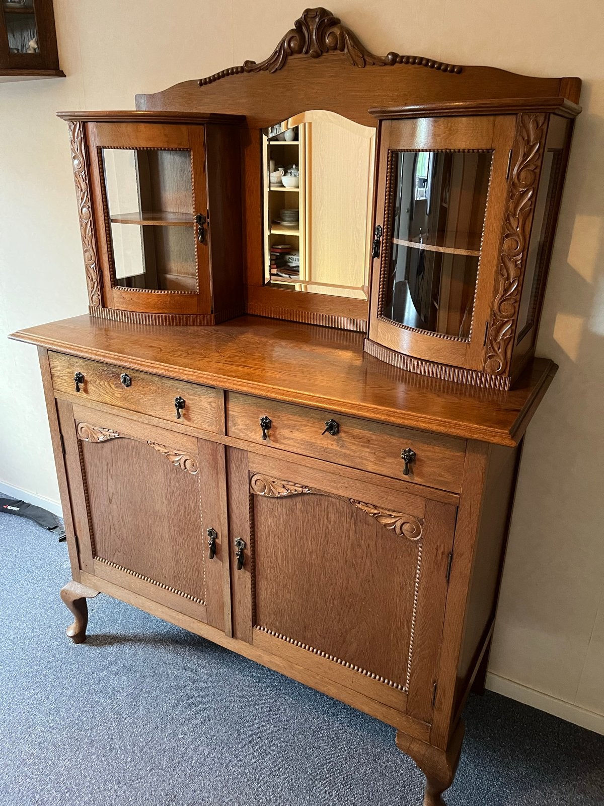 Brocante Buffetkast met Spiegel en Vitrinekasten, Ophalen
