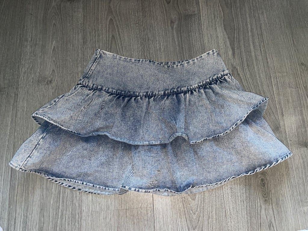 loavies denim spijker ruffle rok skirt mt M, Maat 38/40 (M), Blauw, Ophalen of Verzenden, Knielengte