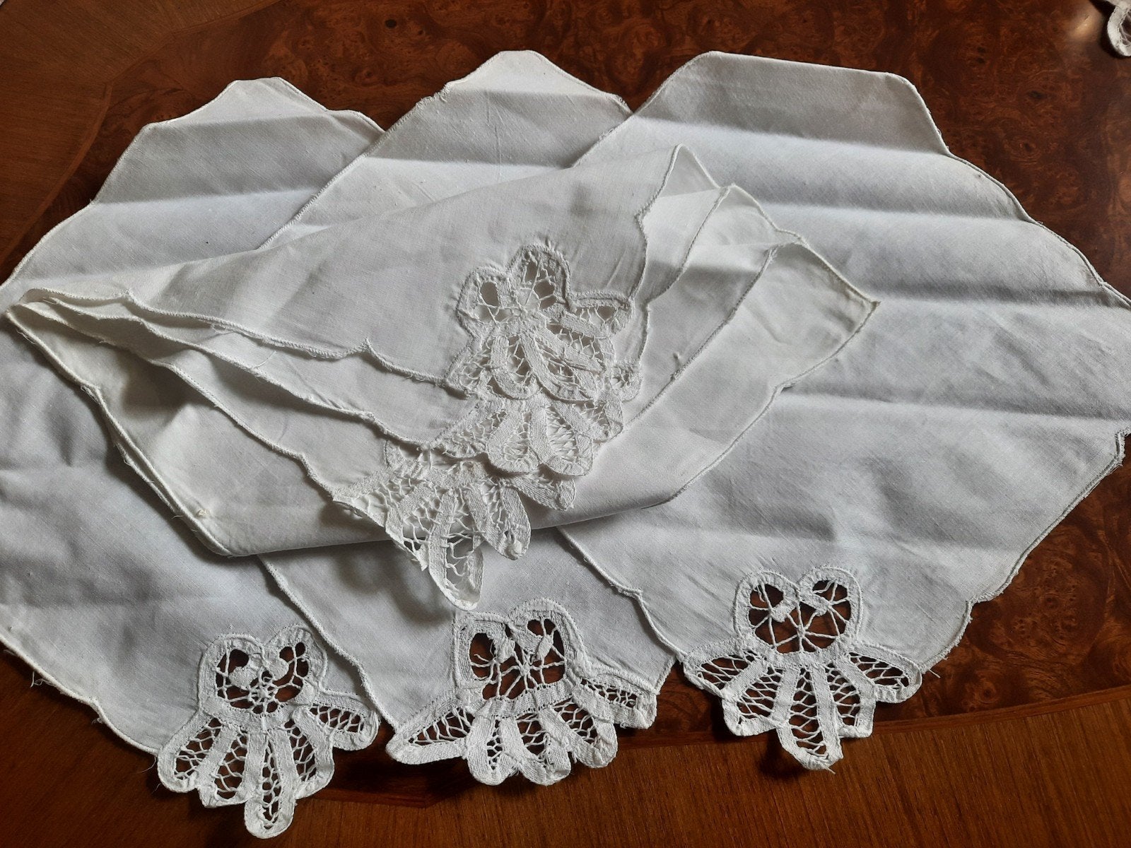 6 Antieke Katoenen Servetten met Richelieu+Schulprand, Antiek en Kunst, Antiek | Servies compleet, Ophalen of Verzenden