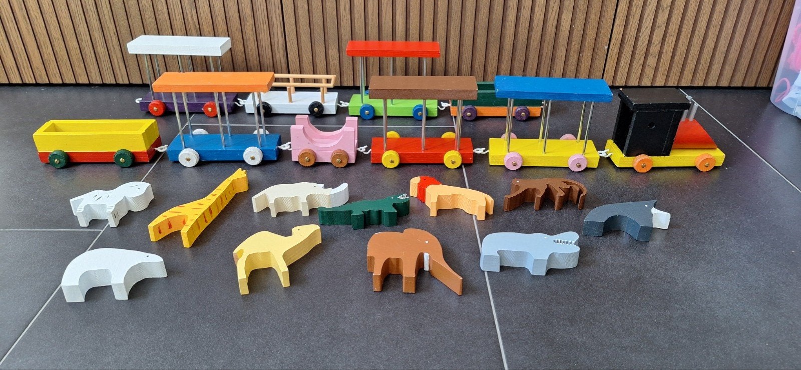 Houten dierentrein handgemaakt (Waldorf/Holztiger stijl), Ophalen, Gebruikt, Overige typen