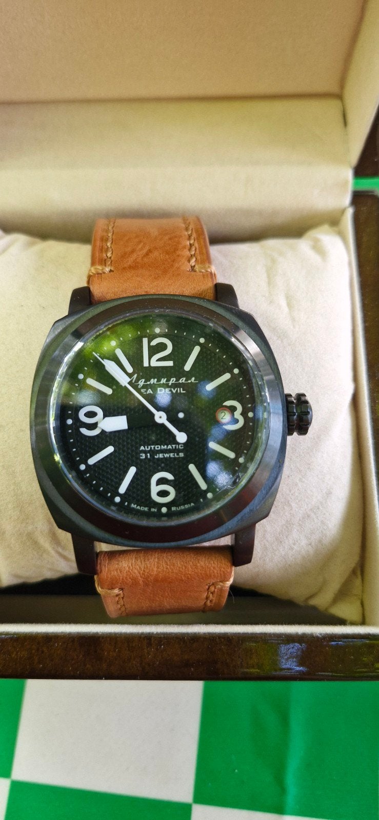 Moscow Classic Admiral Sea-Devil automatic Vostok, Overige merken, Leer, Staal, Polshorloge