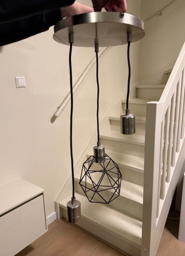 IKEA SKAFTET ceiling lamp in silver + BRUNSTA in black, Ophalen, Zo goed als nieuw