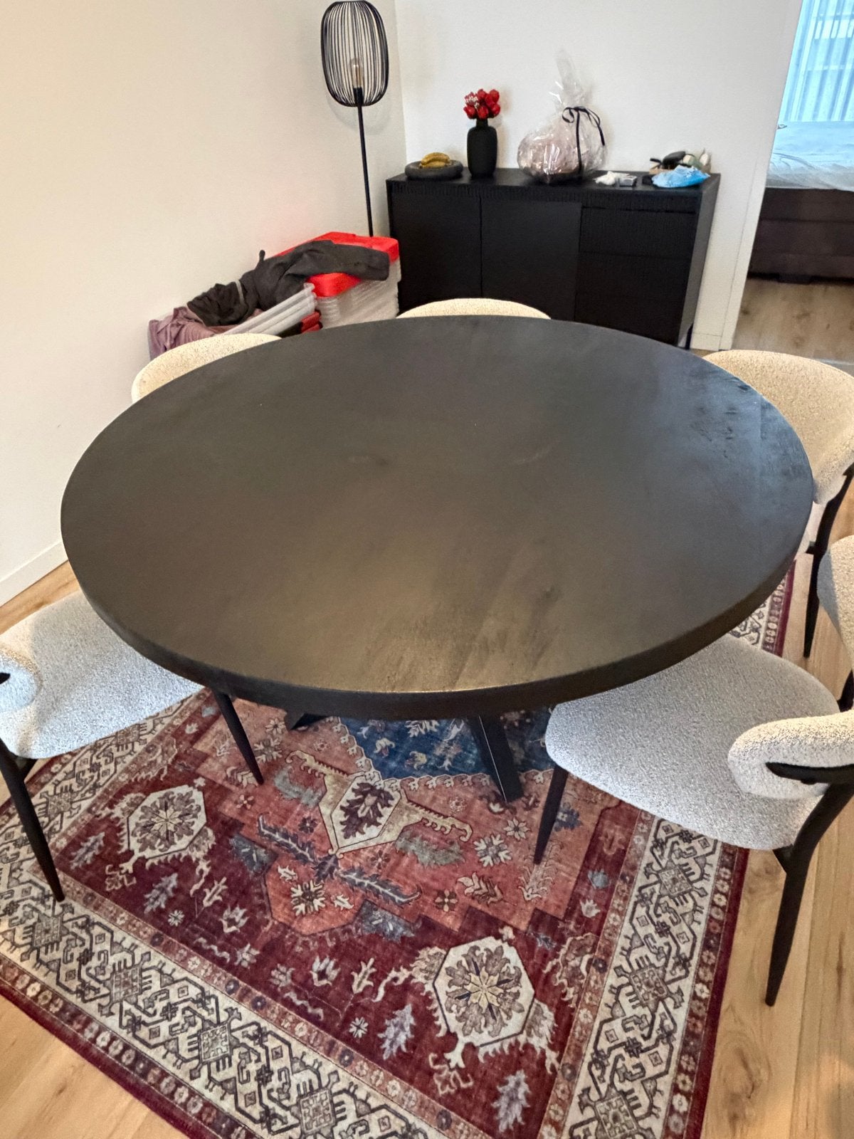 Ronde zwarte eettafel ø150cm, Huis en Inrichting, Tafels | Eettafels, Ophalen, Gebruikt, 100 tot 150 cm, Rond