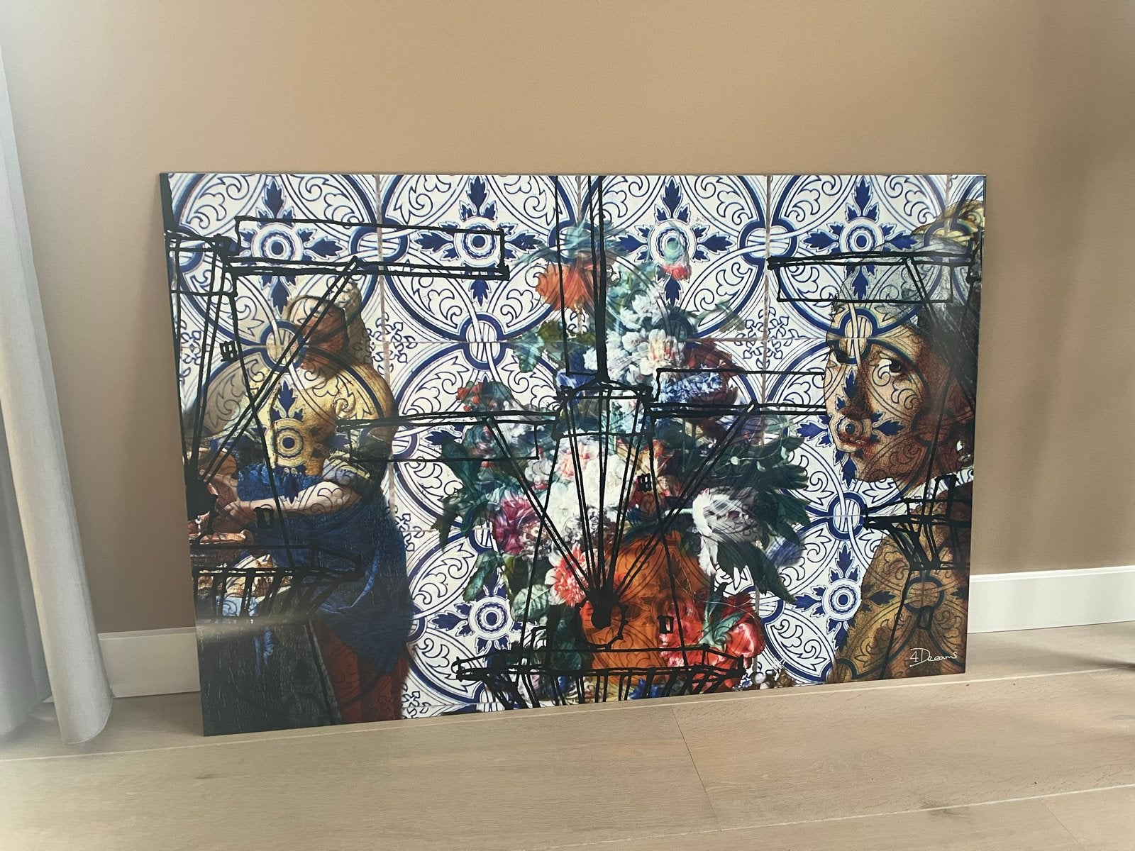 Modern Schilderij 120x80 cm - Delfts Blauw & Figuren, Antiek en Kunst, Kunst | Schilderijen | Modern, Ophalen, Figuren, Print