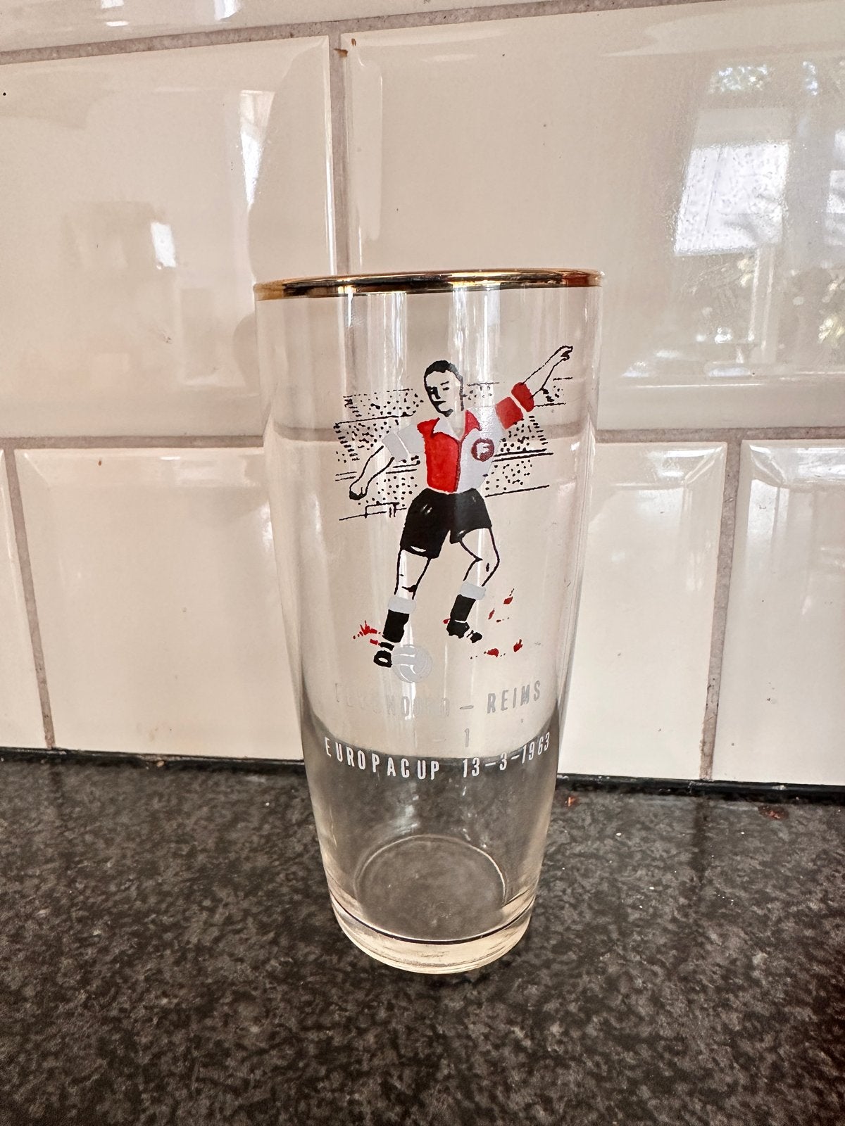Feyenoord Europacup I Herdenkingsglas 1963, Ophalen of Verzenden, Gebruikt, Feyenoord, Overige typen
