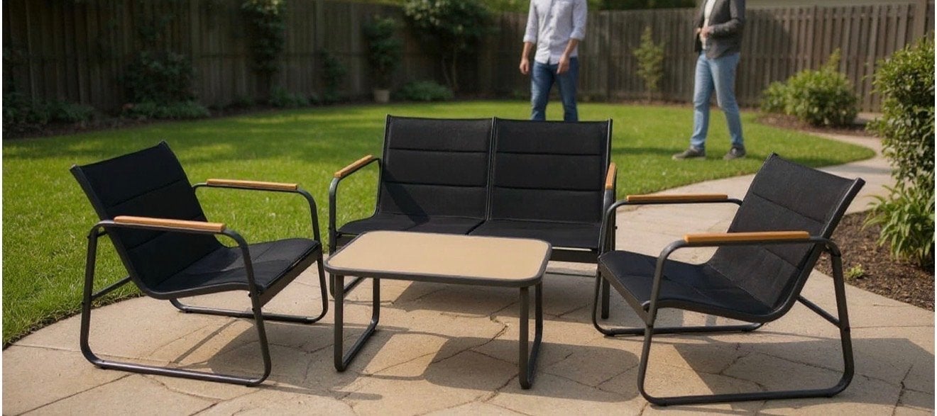 Vierdelige tuinset met strak design voor 4 personen, Ophalen, 4 zitplaatsen, Textileen, Nieuw