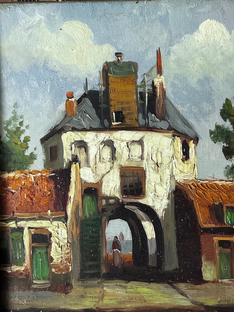 schilderij Vermeer, Antiek en Kunst, Ophalen of Verzenden, Gesigneerd, Stads- / dorpsgezicht, Paneel