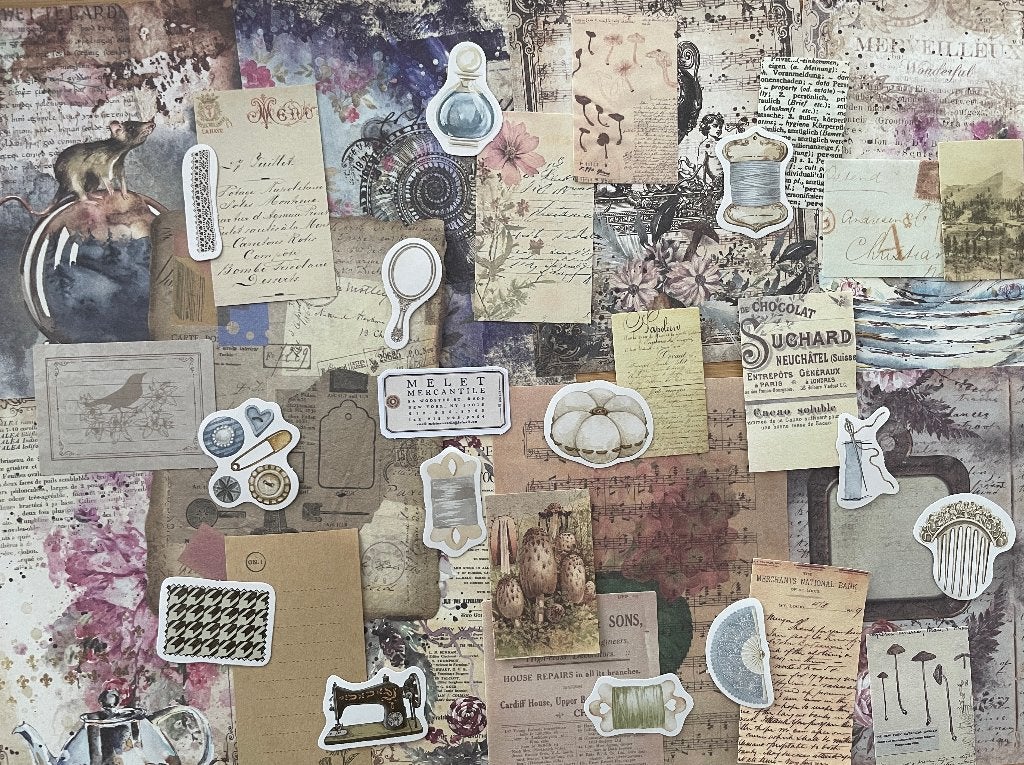 Scrapbooking papier met stickers vintage, Hobby en Vrije tijd, Scrapbooking, Verzenden, Nieuw, Papier of Karton