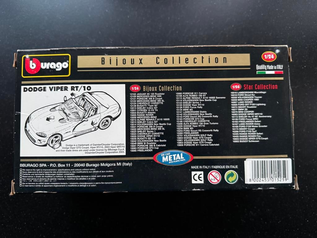 Bburago Dodge Viper RT/10 - Schaalmodel 1:24, Ophalen, Nieuw, Auto, Bburago