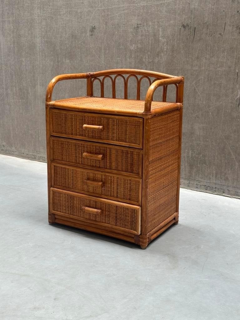 Vintage Rotan Ladekastje - 4 Lades, Huis en Inrichting, Kasten | Ladekasten, Ophalen, Overige materialen, Minder dan 50 cm, Gebruikt