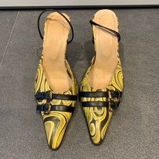 Unieke handgemaakte leren pumps - Geel/Zwart - Maat 40, Pumps, Zwart, Ophalen of Verzenden, Zo goed als nieuw