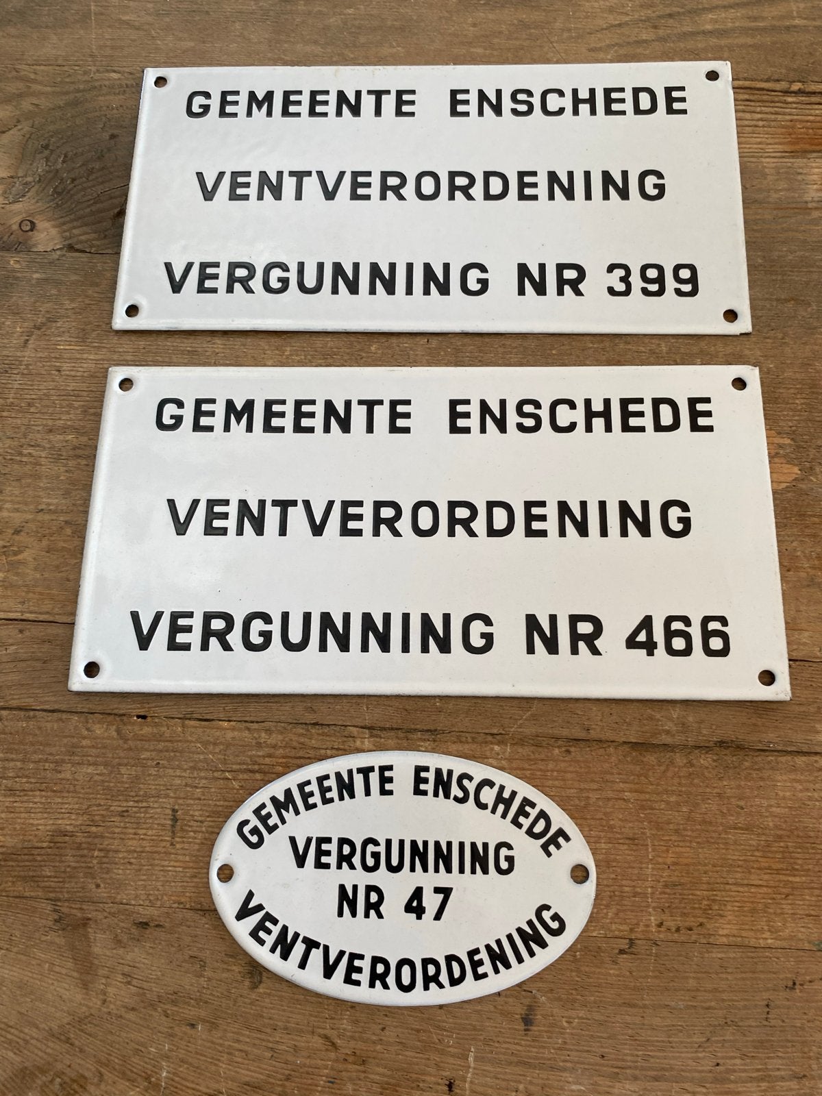 3 Emaille Bordjes,Gemeente Enschede Ventverordening', Antiek en Kunst, Ophalen of Verzenden