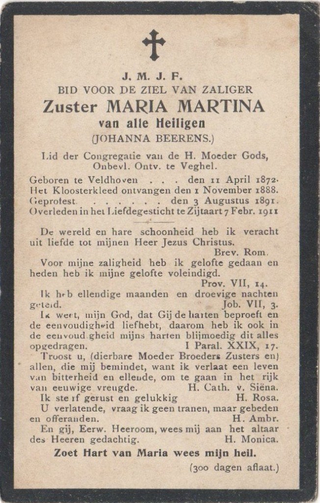 zr. Johanna Beerens 1872 Veldhoven + 1911 Zijtaart, 38 jaar, Verzenden