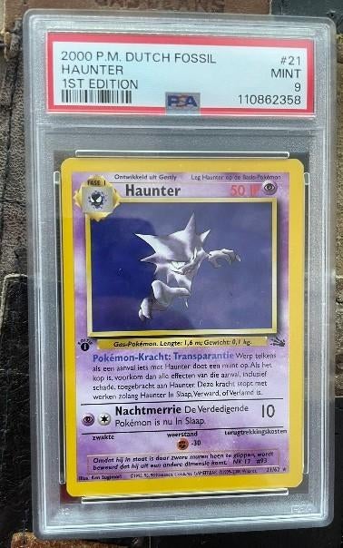 Haunter #21 1st edition (dutch) PSA 9, Hobby en Vrije tijd, Verzamelkaartspellen | Pokémon, Verzenden, Zo goed als nieuw, Losse kaart