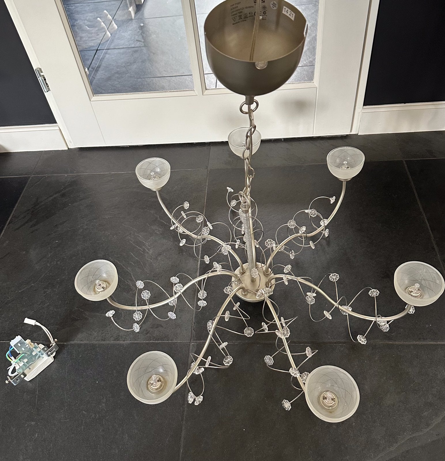 2x kroonluchter, dimbare lamp, Huis en Inrichting, Lampen | Kroonluchters, Ophalen, Zo goed als nieuw, Glas, Landelijk / klassiek
