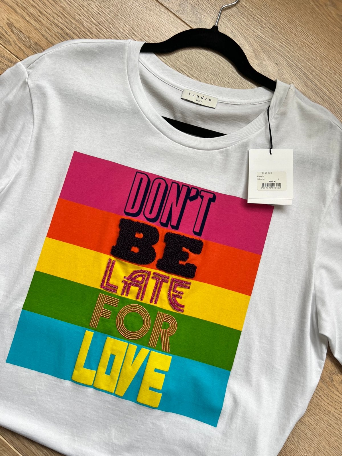 Wit katoen t-shirt Sandro met opdruk, Ophalen, Wit, Nieuw, Korte mouw