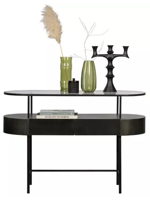 Woood Imani Sidetable Zwart Staal met Glas, Ophalen, Gebruikt, 100 tot 150 cm, Glas