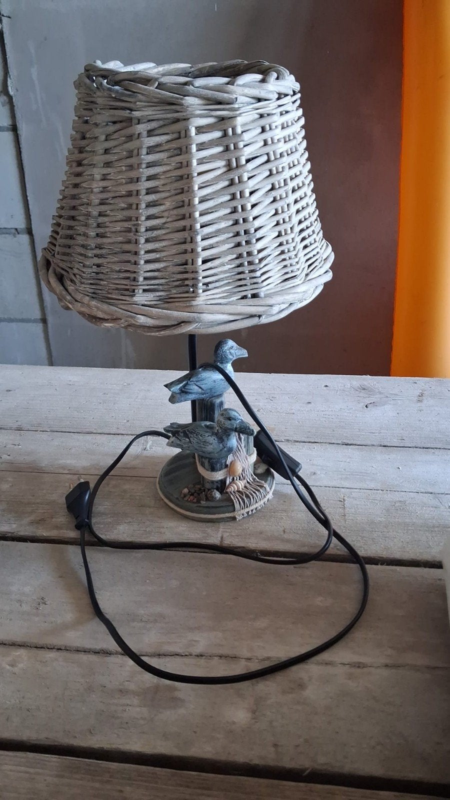 Tafellamp met rieten kap en eenden decoratie, Huis en Inrichting, Ophalen of Verzenden