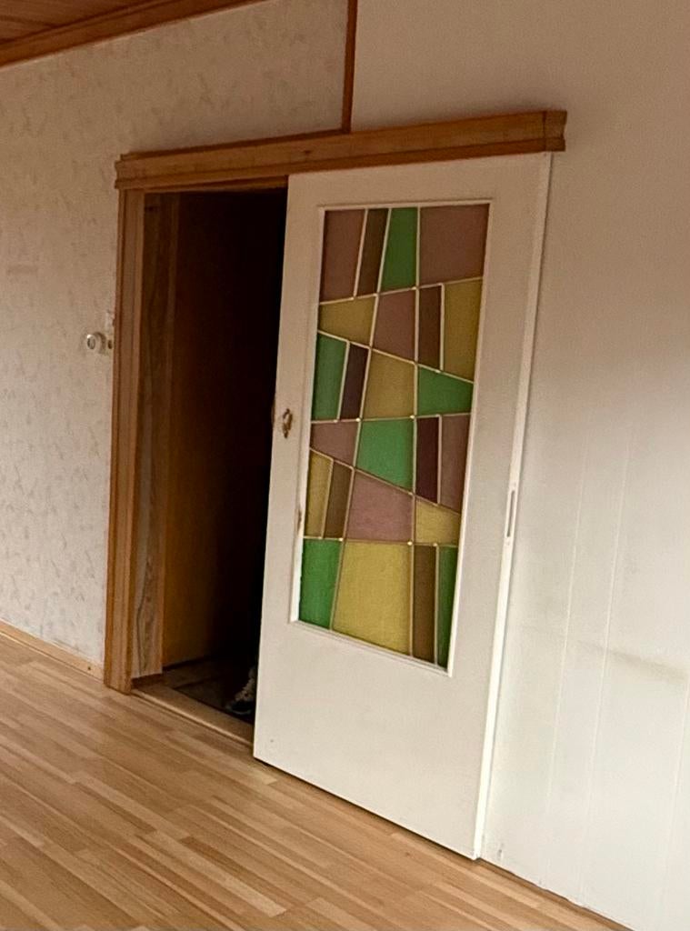 Glas in lood schuifdeur, Gebruikt, 80 tot 100 cm, Binnendeur, Ophalen of Verzenden