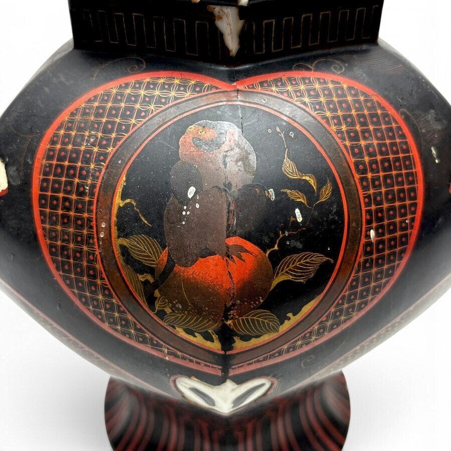 antieke Japans porseleinen zeskantige dekselvaas, Ophalen of Verzenden