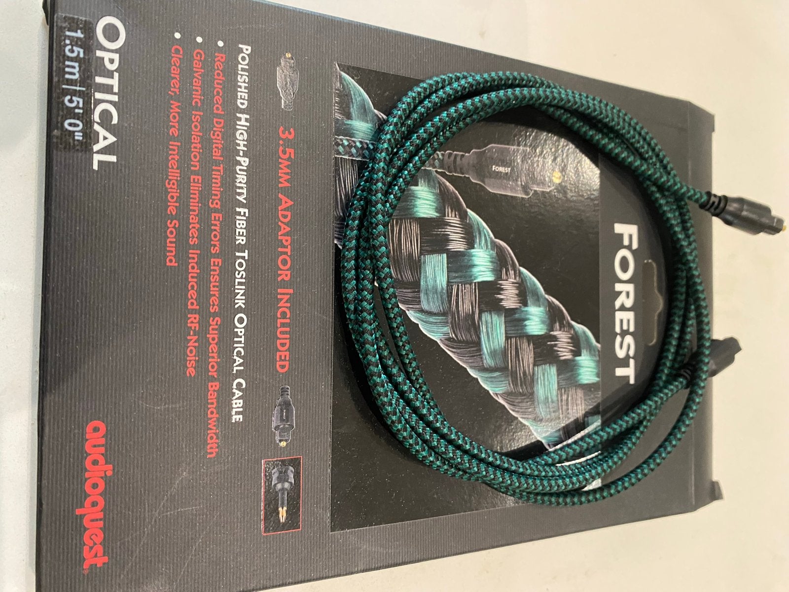 AudioQuest Forest Optische Kabel 1.5m met 3.5mm Adapter, Ophalen of Verzenden, Zo goed als nieuw, Minder dan 2 meter, Optische kabel