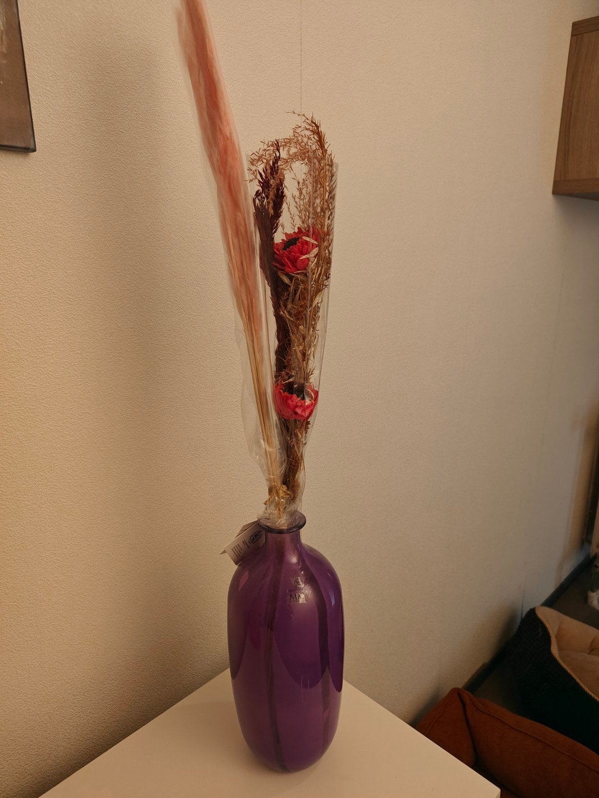 Paarse vaas met nep bloemen, Ophalen, Nieuw, Paars, Glas