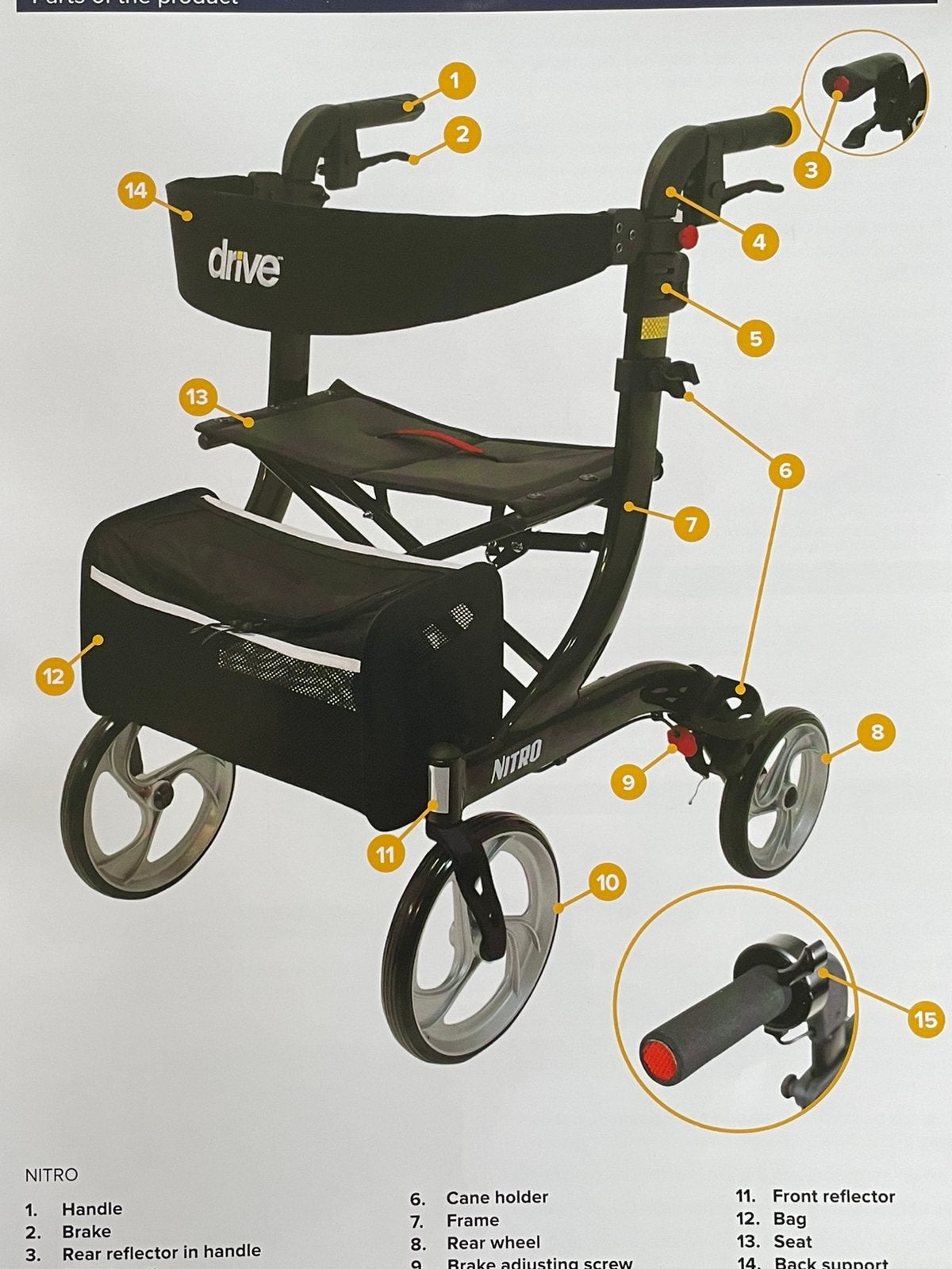 Nitro drive Rollator met tasje, Diversen, Ophalen, Lichtgewicht, Zo goed als nieuw