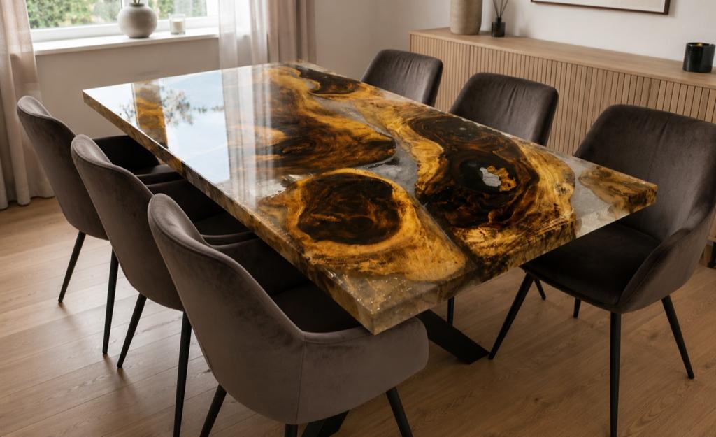 Nieuw in de aanbieding
Unieke River Epoxy Eettafel Handgemaa, Ophalen, 50 tot 100 cm, Rechthoekig, Nieuw