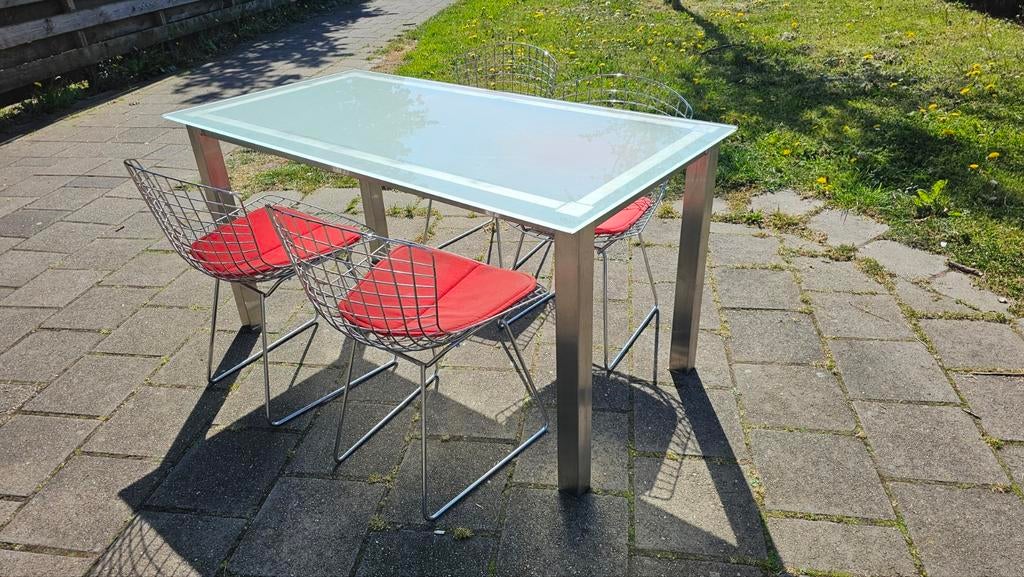 Mooie glazen/alluminium eettafel, Huis en Inrichting, Tafels | Eettafels, Ophalen, Rechthoekig, 50 tot 100 cm
