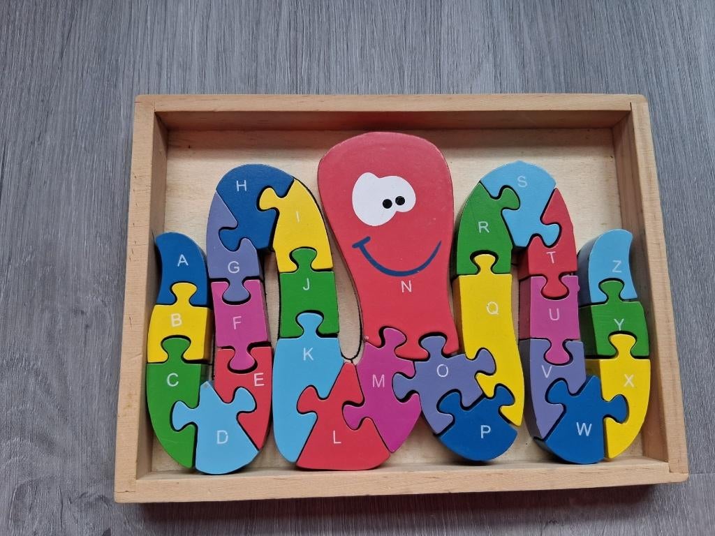 Houten puzzel cijfer/letters, Kinderen en Baby's, Speelgoed | Kinderpuzzels, 10 tot 50 stukjes, Ophalen of Verzenden, Zo goed als nieuw