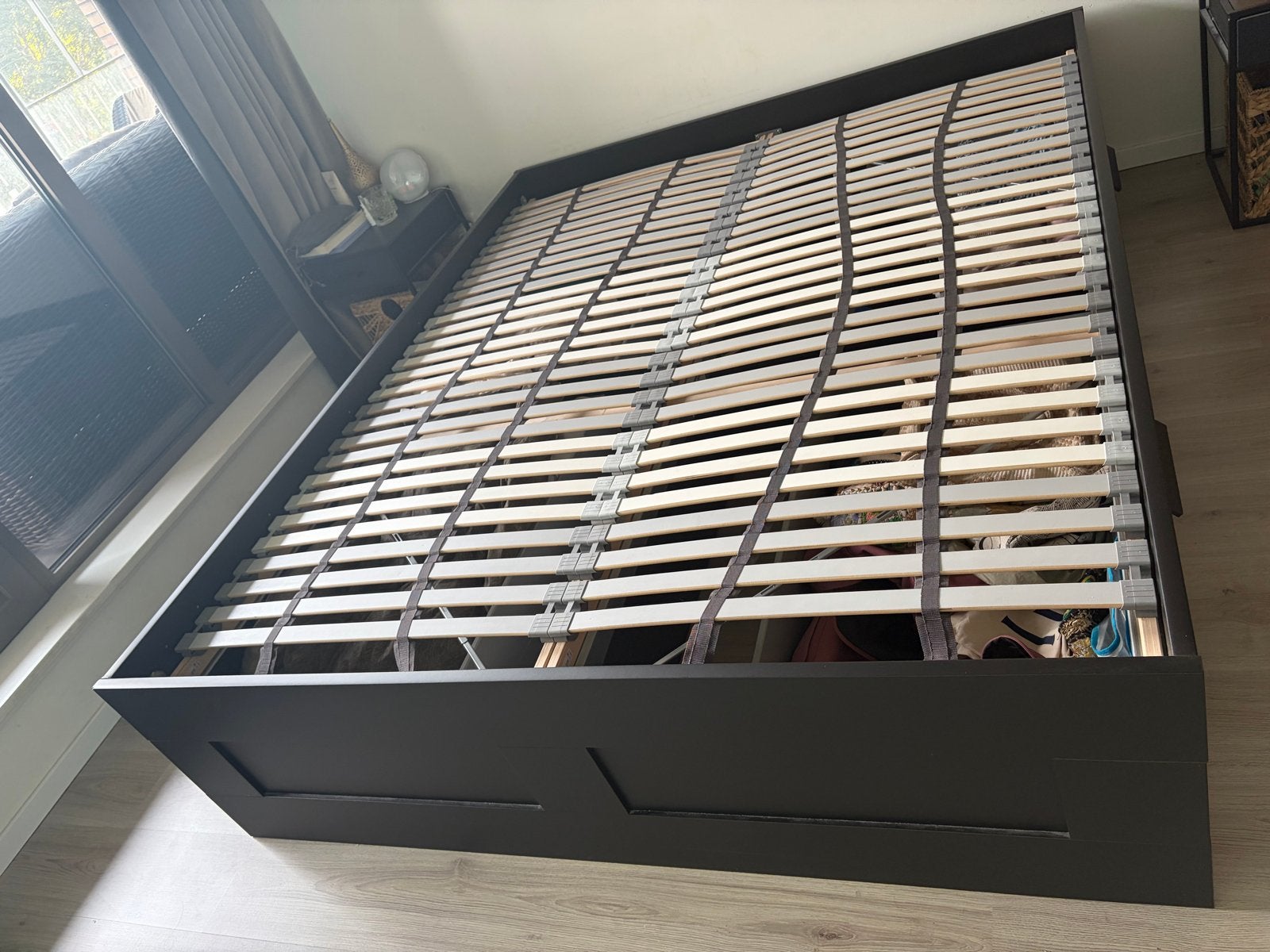 IKEA BRIMNES bed 160x200 zwart (evt. met lattenbodems), Huis en Inrichting, Slaapkamer | Bedden, Gebruikt, Zwart, Tweepersoons