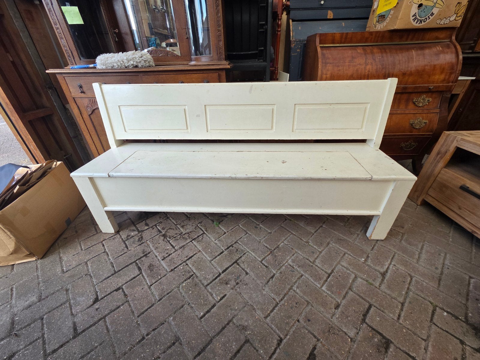 brocante houten klepbank, klep bank, kerkbank, tuinbank, Tuin en Terras, Ophalen, Gebruikt, Hout