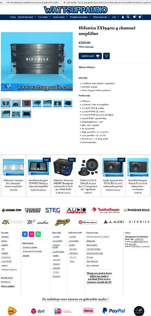 Hifonics ZXI9400 4 kanaals versterker 1200W RMS, Gebruikt, Am Breilingsweg 3, 76709 Kronau, Duitsland, Audio Design, Ophalen of Verzenden