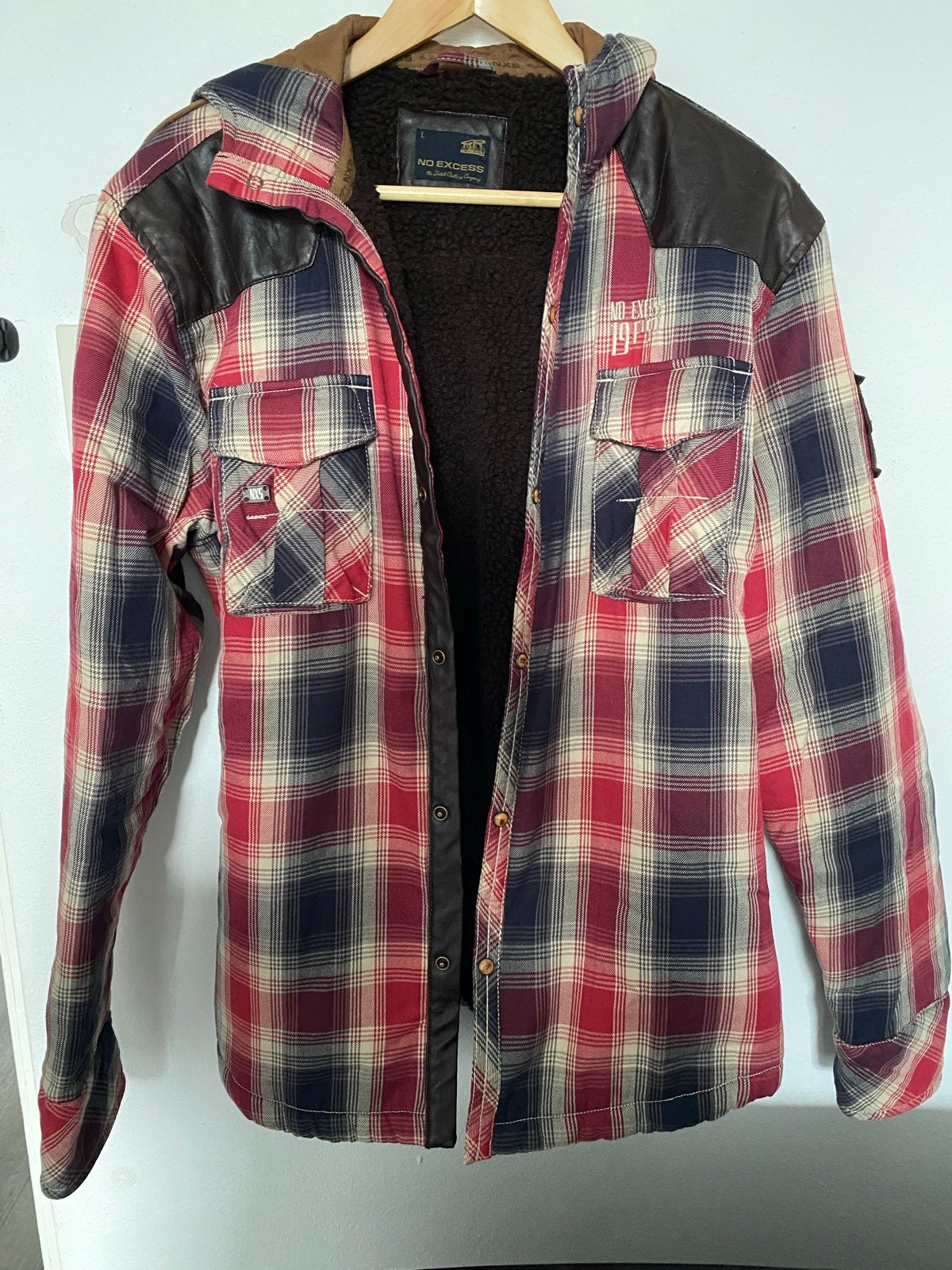 No Excess geruit overhemd met capuchon en teddy voering, Ophalen of Verzenden, Nieuw, Maat 52/54 (L), Rood