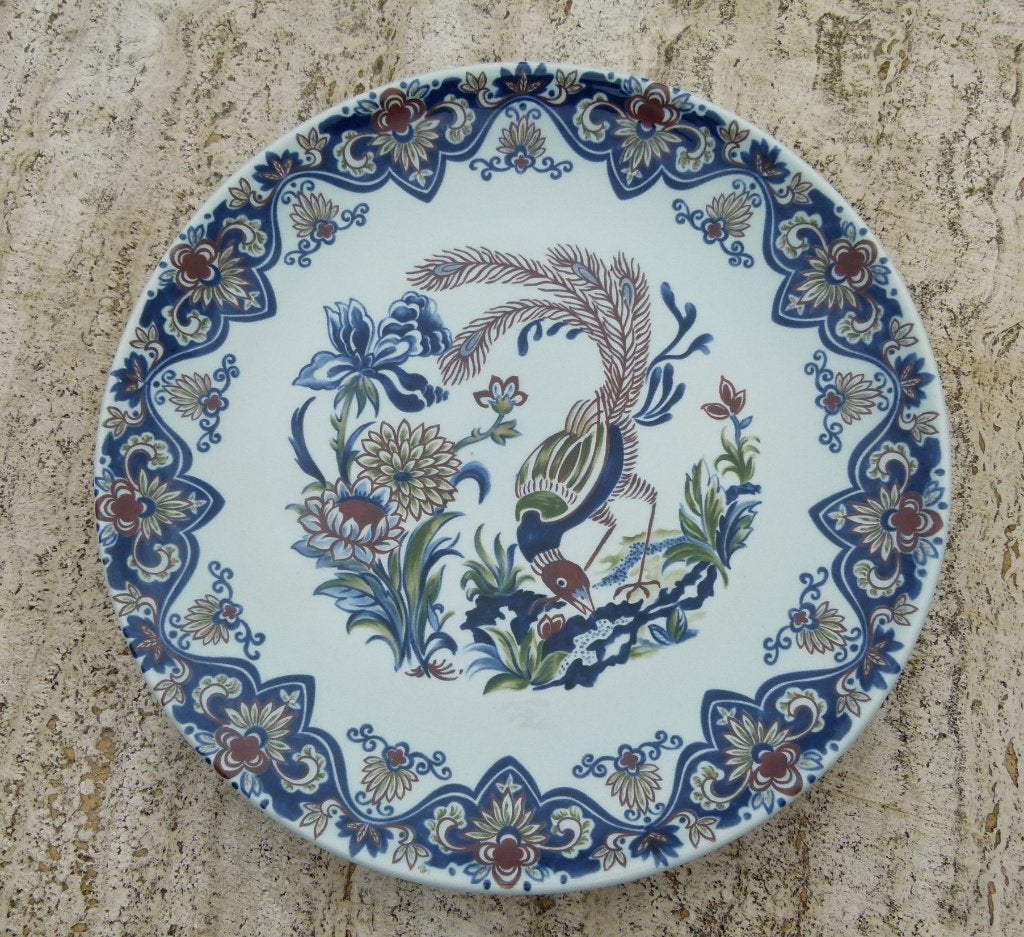 Boch Vieux Rhodes Handwork Vogel Vaas + Bord + 6 Onderzetter, Ophalen of Verzenden