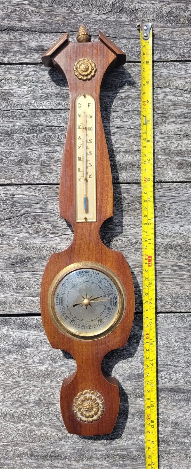 Goed werkende vintage barometer met thermometer, Audio, Tv en Foto, Weerstations en Barometers, Ophalen of Verzenden, Weerstation
