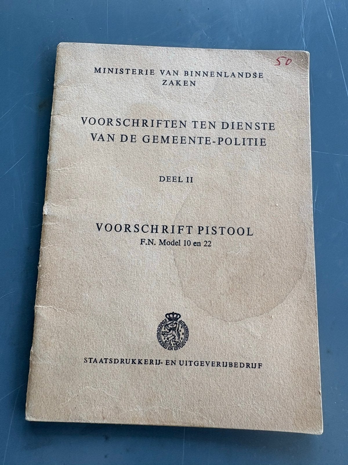 Voorschrift Pistool F.N. Model 10 en 22 - Gemeentepolitie, Verzenden, Gelezen, Overige onderwerpen