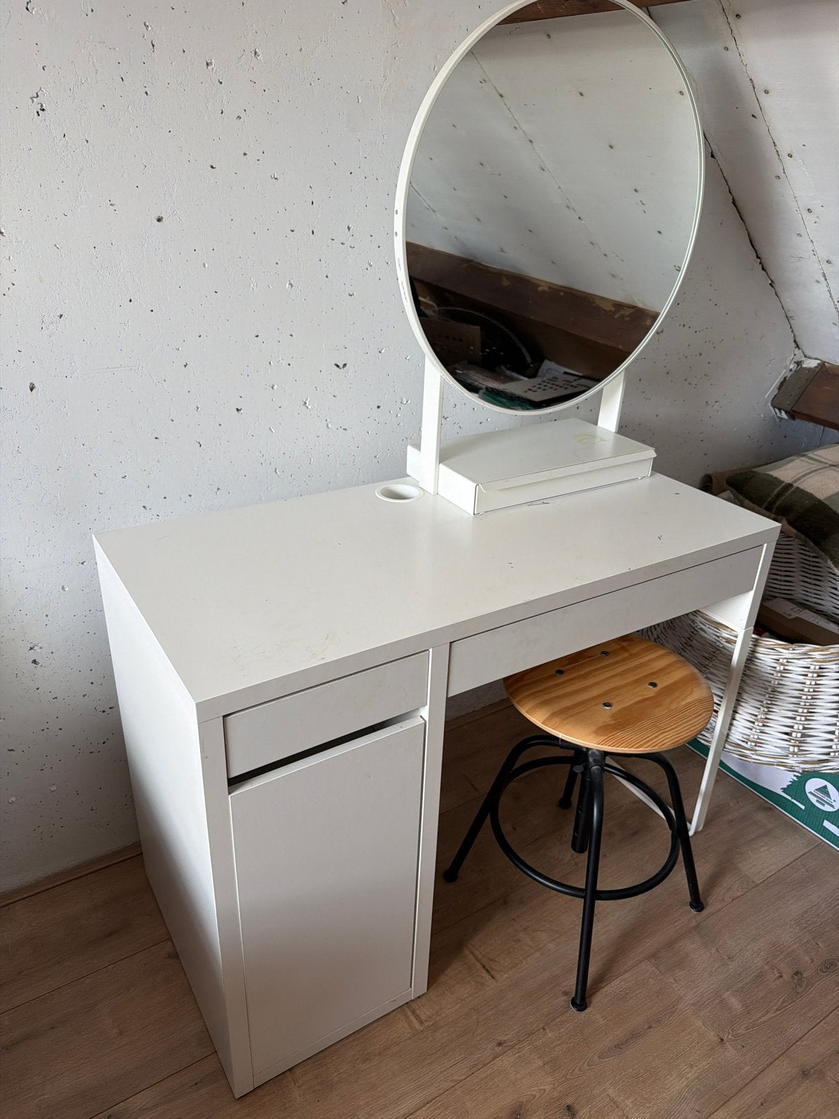 Witte make-up tafel met spiegel en lade, Ophalen, Gebruikt, 100 tot 150 cm, 50 tot 100 cm